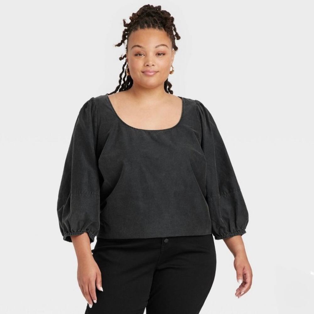 Ava & Viv Women's Plus Size Balloon 3/4 Sleeve Blouse NWT